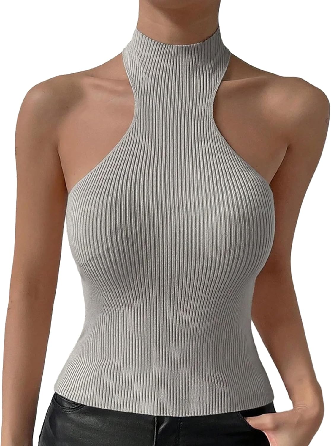 Womens Racerback Knit Sleeveless Mock Neck Workout Crop Stretchy Athletic Yoga Gym Clothes