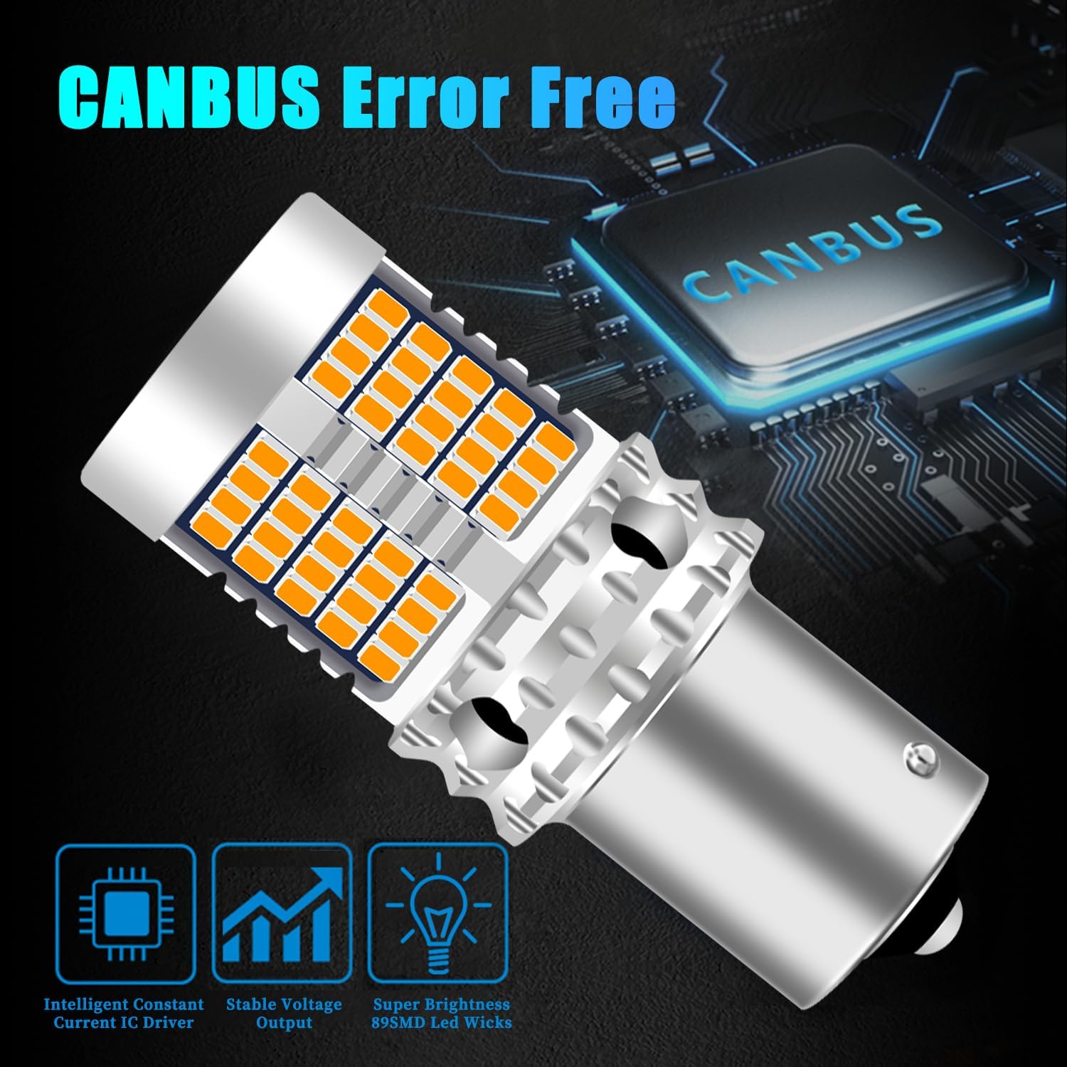 2Pcs 1156 PY21W BAU15S Turn Signal Bulbs Amber, 1141 1003 7506 CANBUS Error Free Anti Hyper Flash 2016 89SMD 4000LM Extremely Bright Automotive Replacement Light Bulbs