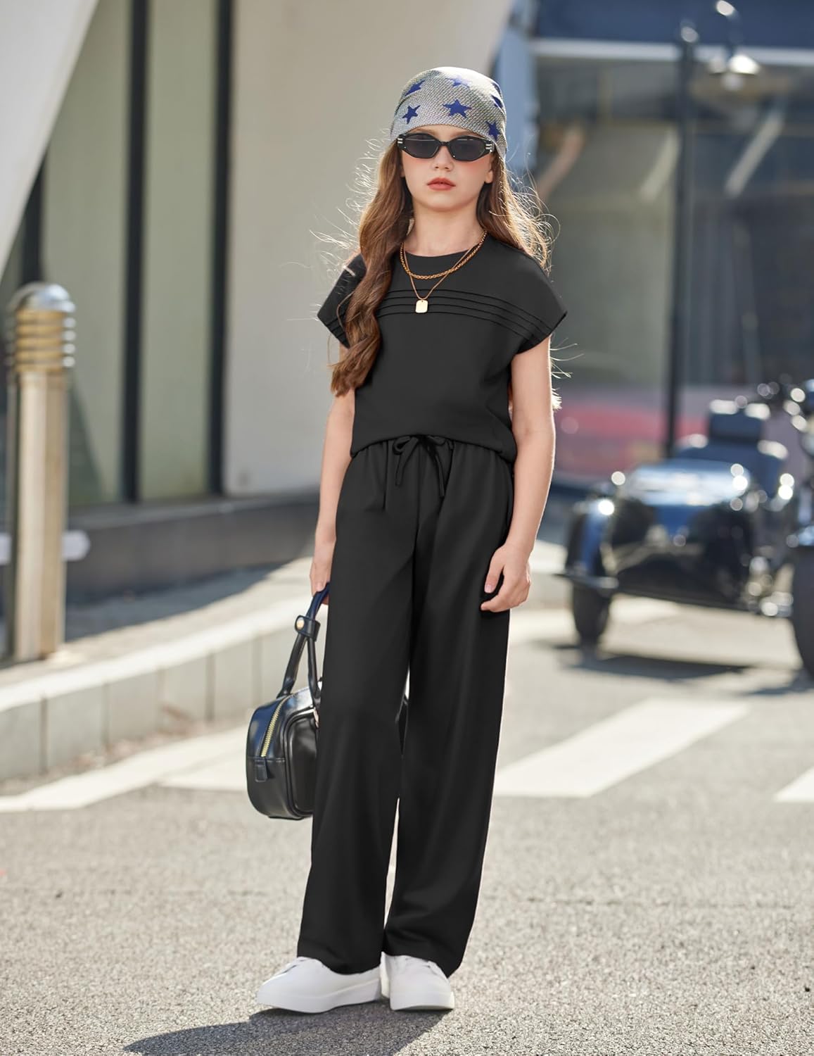 Arshiner Girls 2 Piece Outfits Summer Clothes Short Sleeve Crewneck Tops Wide Leg Pants Trendy Clothing Sets - Image 2