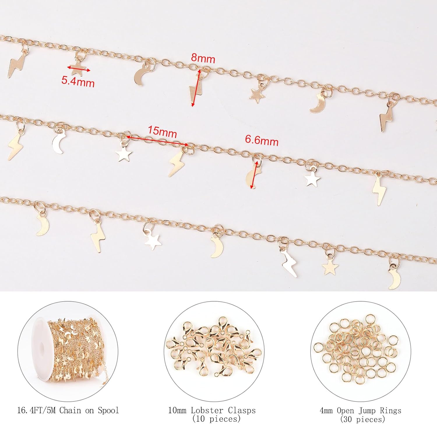 KYUNHOO 16.4 Feet Gold Plated Brass Chain Bulk Dainty Cable Chain Link on Roll Star Moon Decoration Chains for Jewelry Craft DIY Finding Jewelry Making Supplies - Image 2