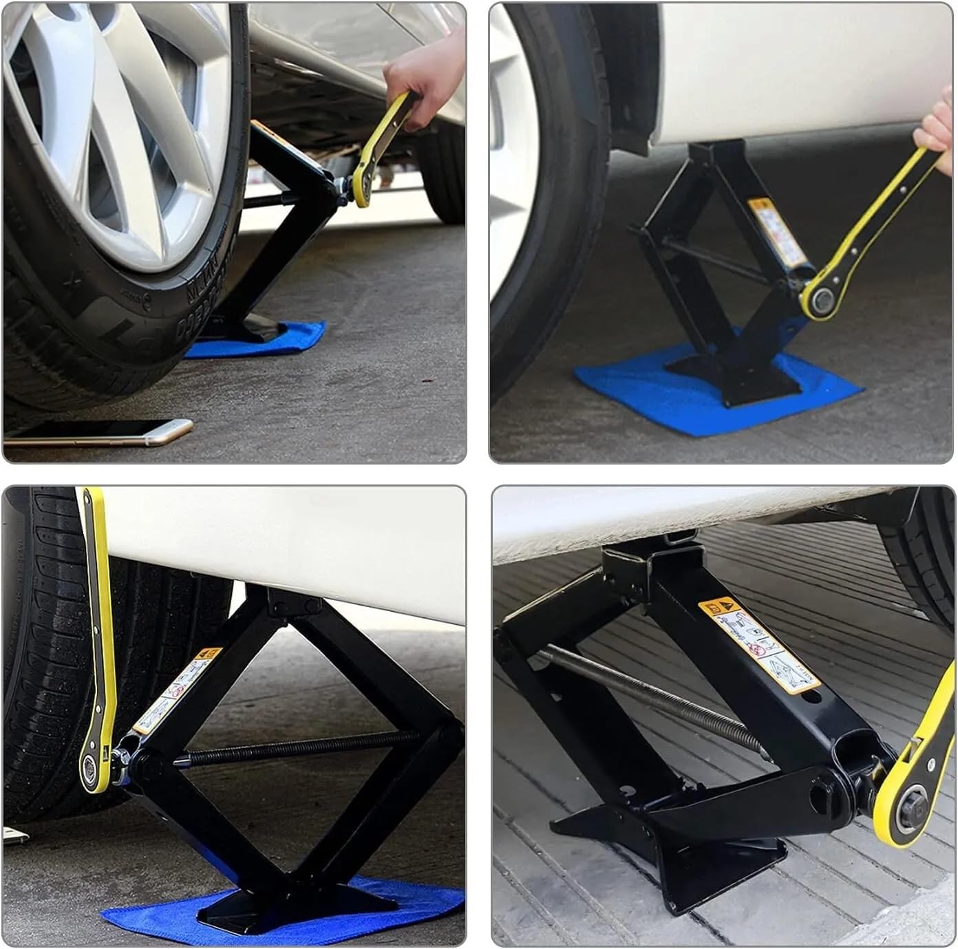 Cric Auto 2T, Cric a Forbice, Sollevatore Auto a 360°, Testa di Attività con Chiave a Cricchetto, per Auto Familiare Auto Suv
