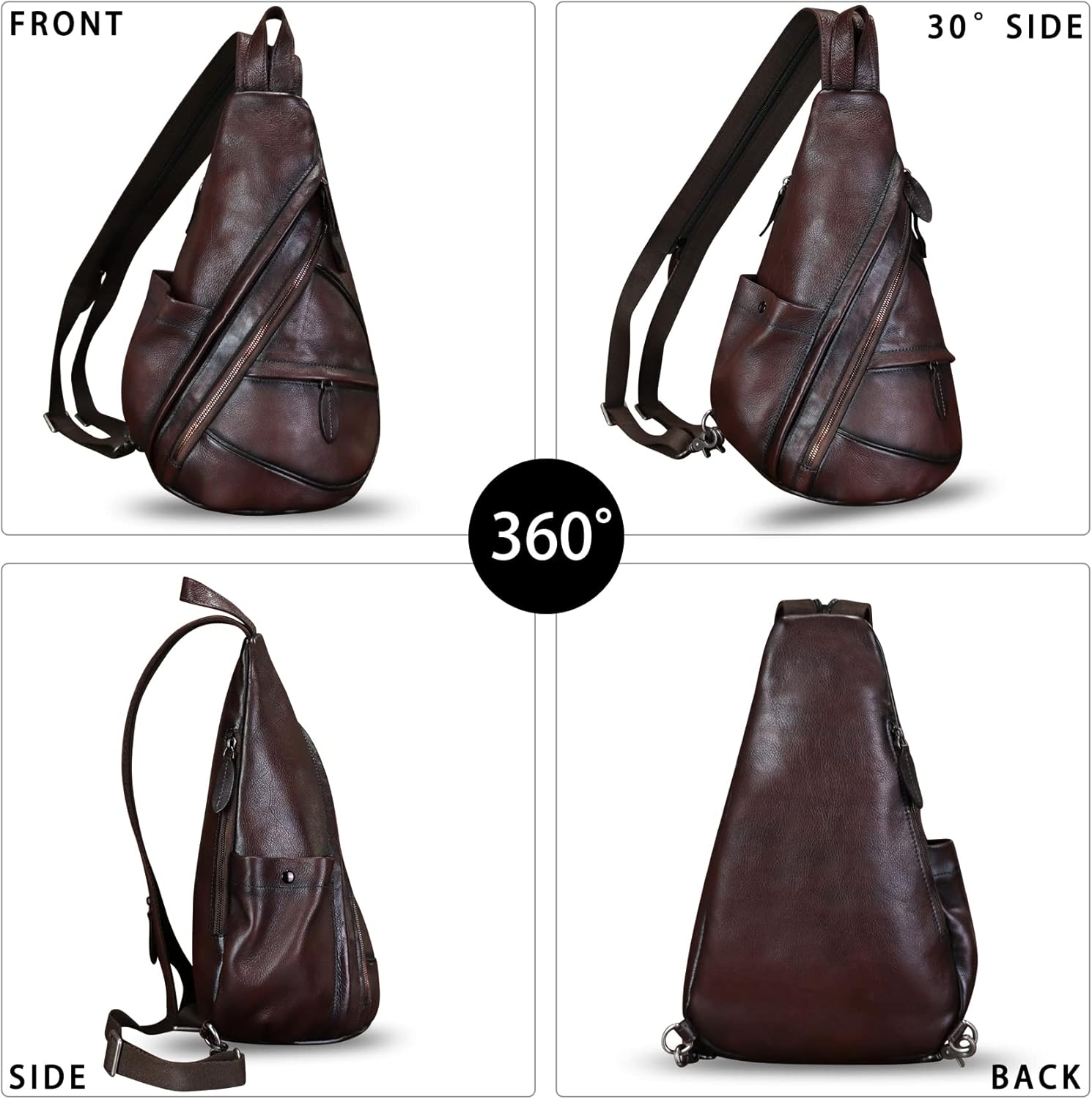 Genuine Leather Sling Bag for Men and Women Leather Sling Backpack Purses Chest Bag Crossbody Shoulder Fanny Bag - Image 3