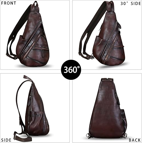 Miniatura 3 de Bolso bandolera de cuero genuino para hombres y mujeres, mochila de cuero para el pecho, bolsa cruzada de hombro