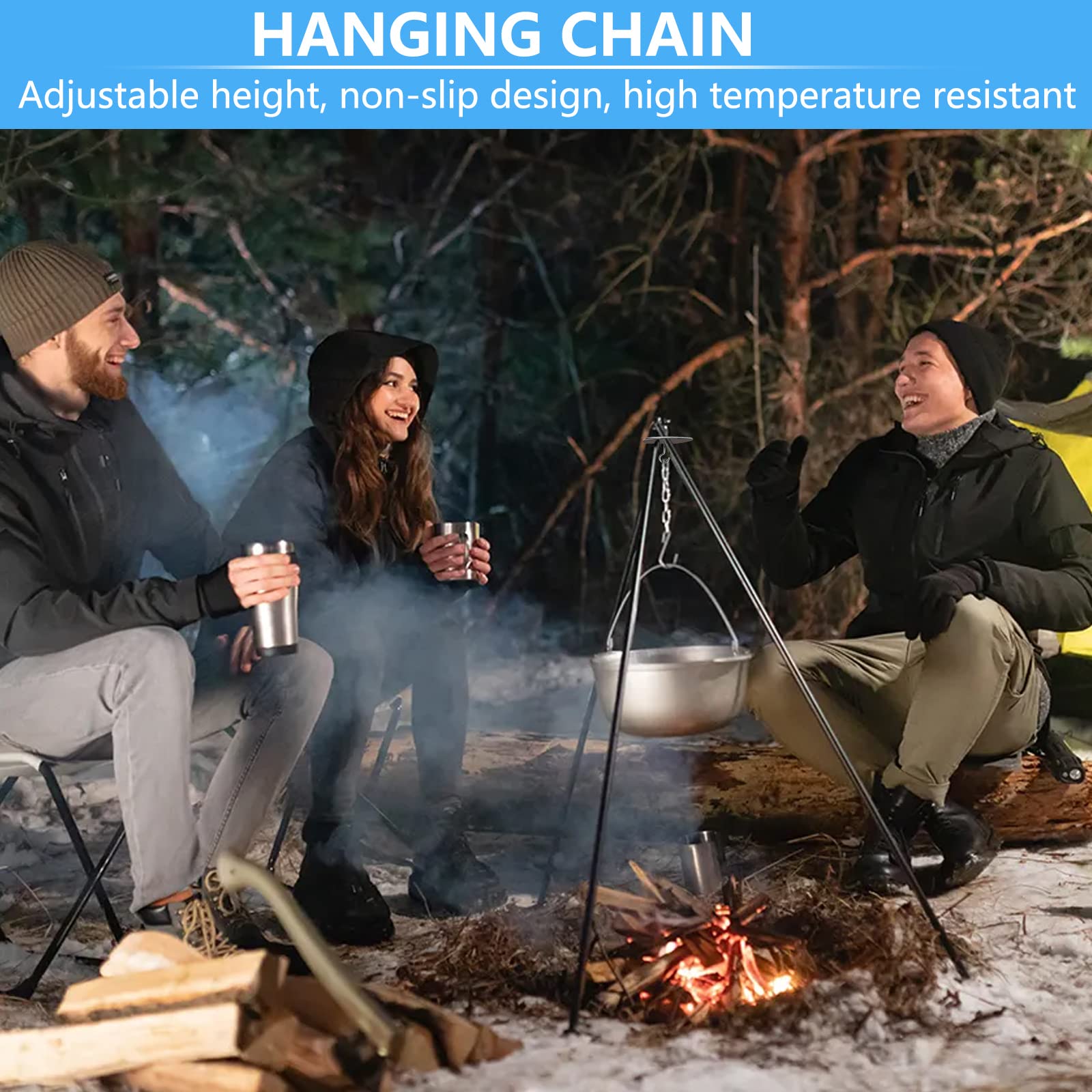 Trépied Cuisine Camping Pliable Alliage Aluminium – 9 Pieds + Chaîne Réglable + Sac Transport – Parfait Feu De Camp Outdoor