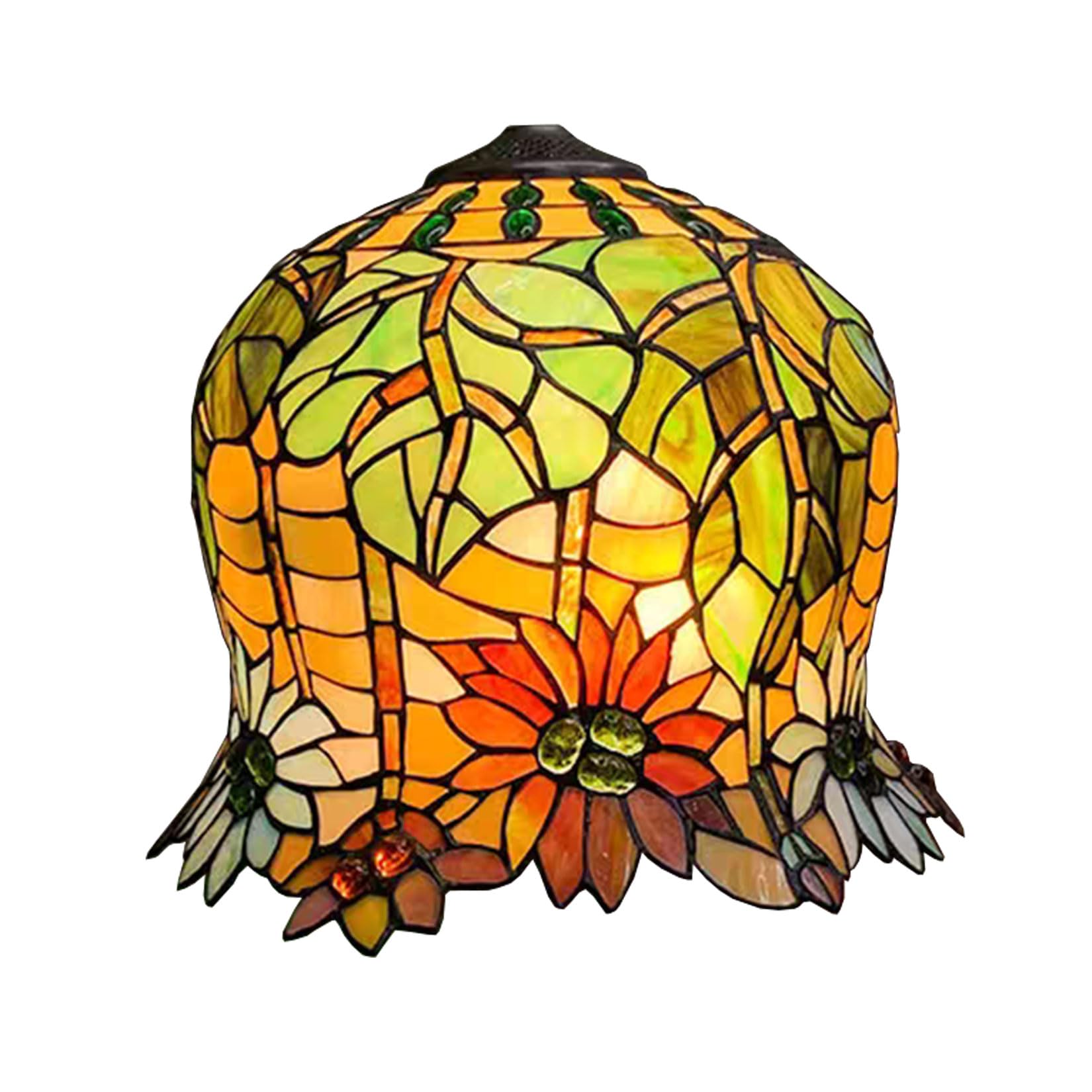 SaryEdge Tiffany Table Lamp Shade Replacement Only 14X11 Inch Sunflower Stained Glass Lampshades, Vintage Handmade Pastoral Romance Flower Green Leaf Light Cover for Desk Light Pendant，