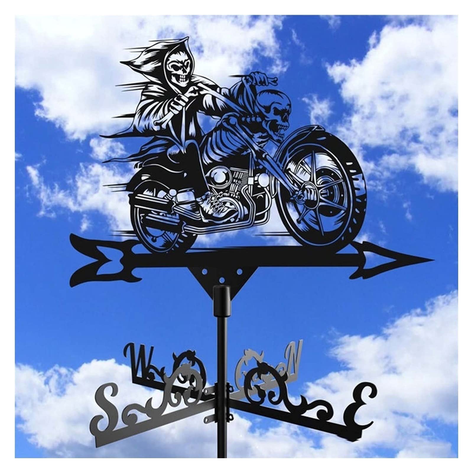 Weather Vane, Decorative Garden Accessories Garden Pole Wind Direction Roof Mount Measuring Tool Indicator Decoration (Color : Witch) (Motorcycle)