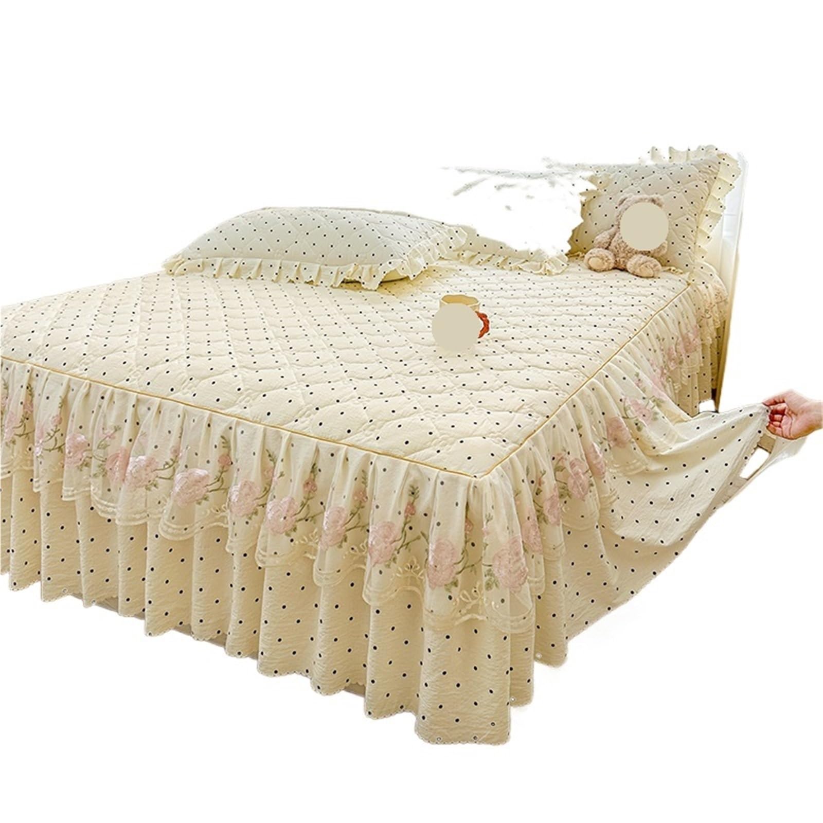 Ruffled Bed Skirt 1pc Quilted Bed Skirt Soft Printed Bedspread Ruffles Linen With Elastic Band Home Cover (No Pillowcase)(C,SKing 200x220cm 1pc)
