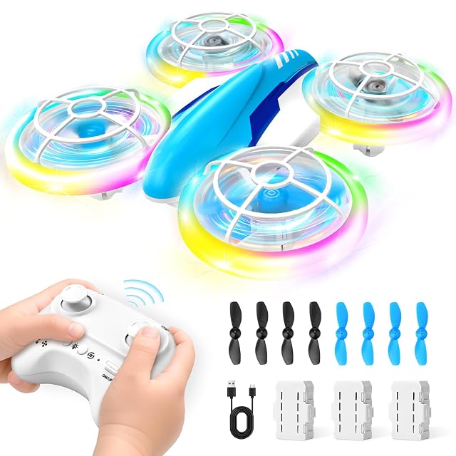 YIKANWEN Dron RC para Niños de 6 a 14 Años con Luces LED, Vuelo en 360° y Aterrizaje con Una Tecla - Juguete de Cuadricóptero para Niños y Niñas