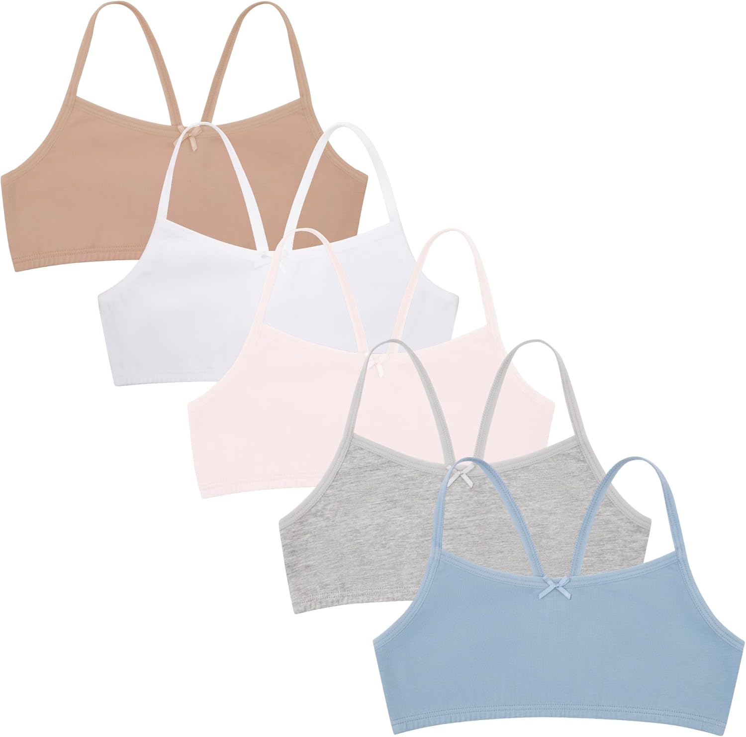 5 Pack Cotton Girls Training Bras - Racerback Crop Cami Training Bras for Girls