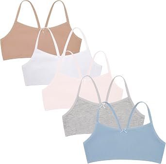 5 حزم براس تدريب الفتيات القطن - Racerback Crop Cami تدريب براس للفتيات