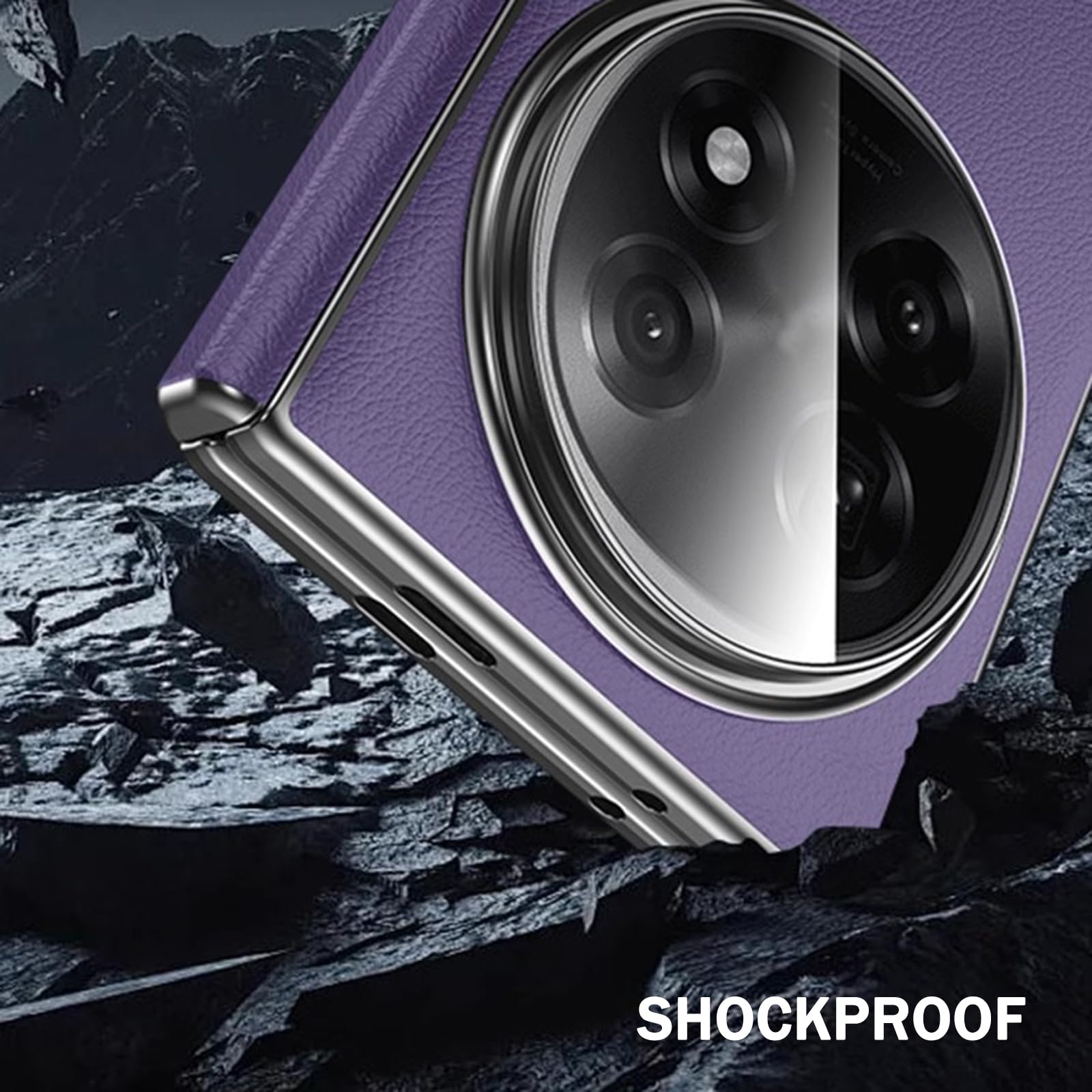 Guscio per Oppo Find N5, Vera Pelle Custodia Supporto Rotabile Cerniera Anti-Graffio Pellicola Proteggi Schermo Antiurto Cover,Bianca,Find N5