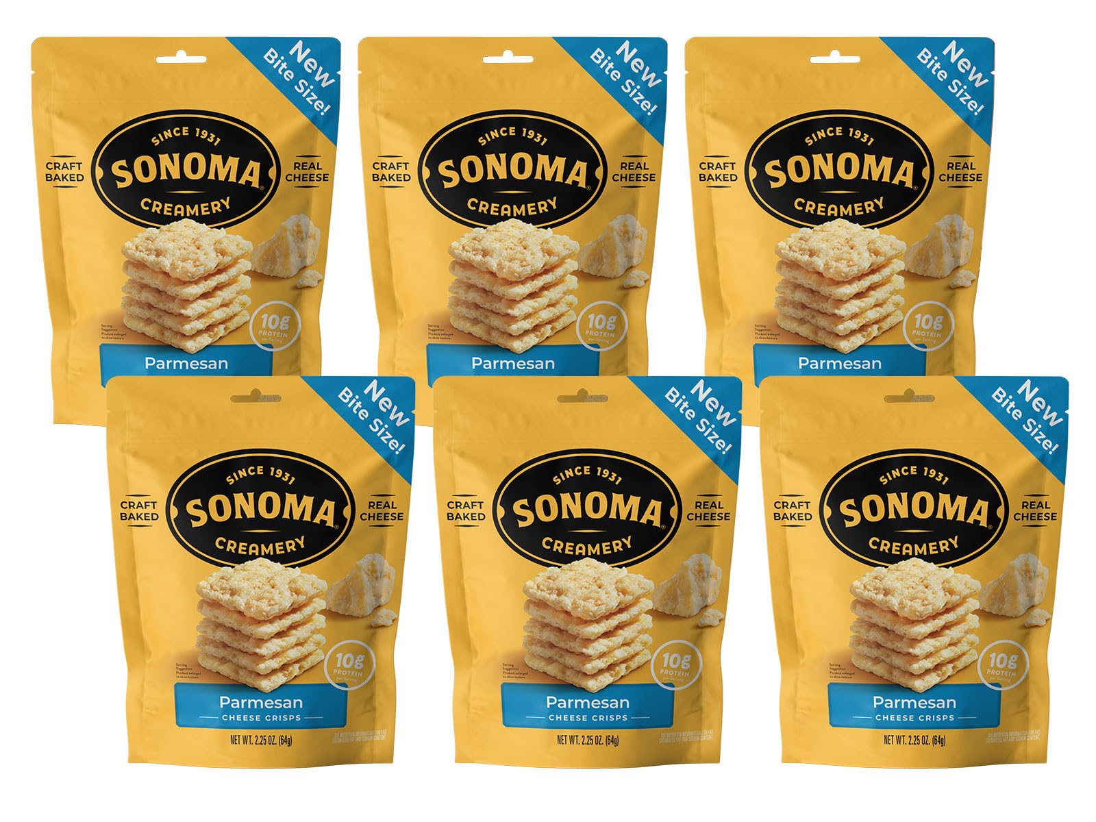 Sonoma Creamery - Cheese Crisps, Parmesan| Savory Snack | High Protein | Low Carb | Gluten Free | Keto- Friendly, 2.25 Ounce (Pack of 6)