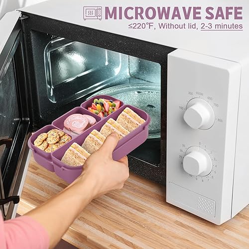 Vista 74 de Lonchera Bento para adultos, recipientes para niños y niñas con 4 compartimentos, contenedor de alimentos con utensilios, tarro de salsa, forros