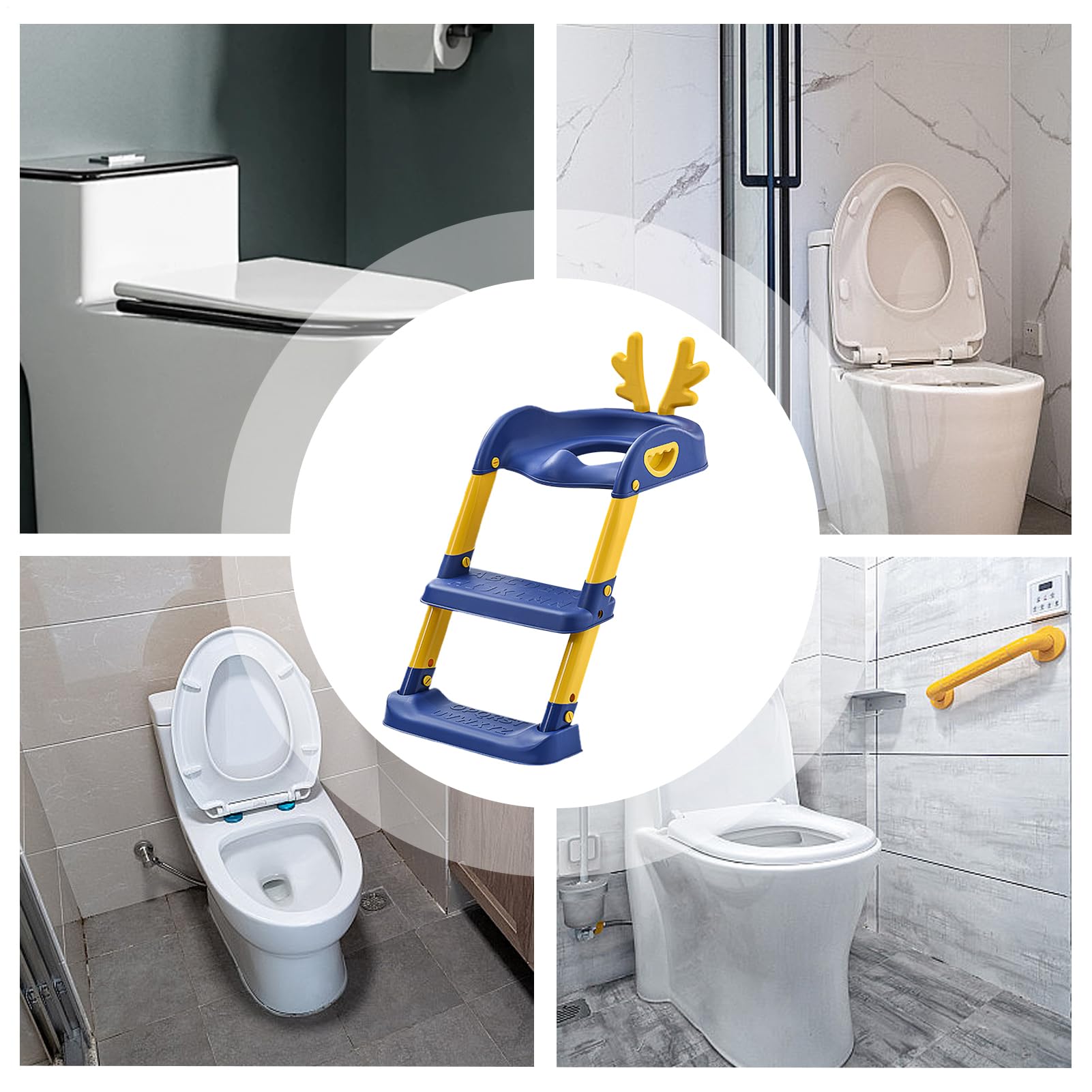 2 in 1 Töpfchen für Kleinkinder:Klappbarer Toilettensitz für Kinder 39 x 69 cm Treppe Tritthocker Rutschfestes Pad tragbares Badezimmer Zubehör für Mädchen Training