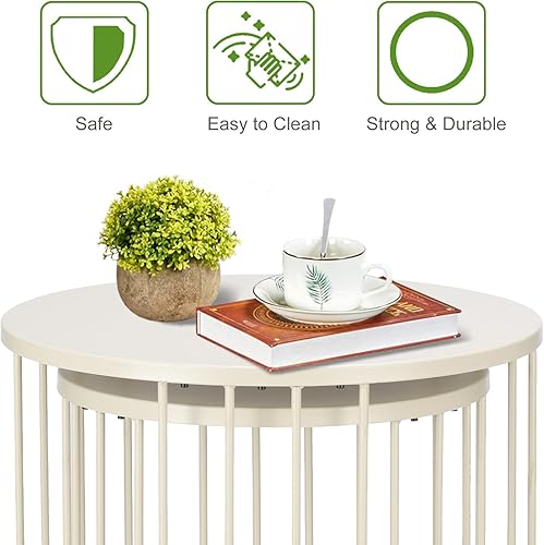 Miniatura 7 de SUNNYPARK Juego de 2 mesas auxiliares para exteriores, mesas auxiliares circulares de metal para balcón, patio trasero, jardín, sala de estar, mesas