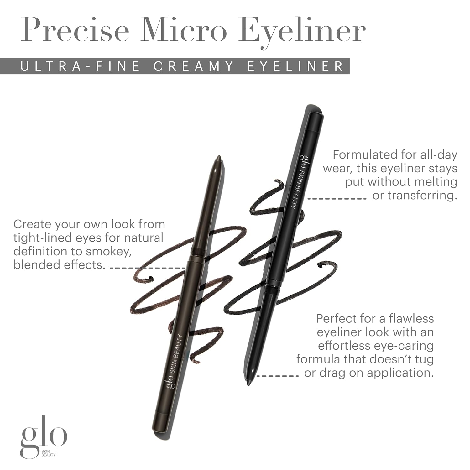 Glo Skin Beauty Precise Micro Eyeliner, Black - Ultra-Fine, Retractable Tip, Stays Put Without Melting or Transferring