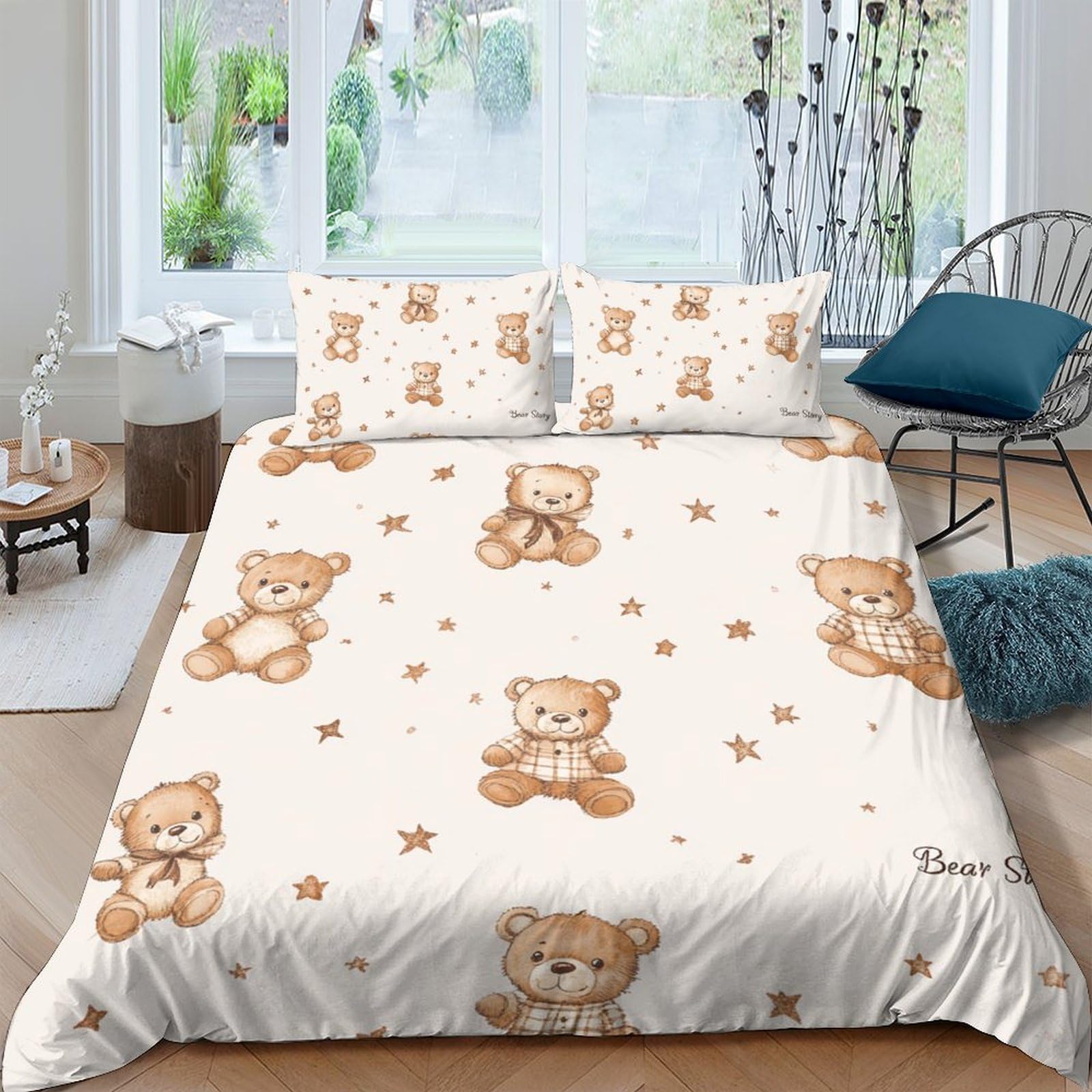 Ctjqhvkz Style-9 3D Printed Teddy Bear Pattern Fitted Sheet Microfiber Soft Breathable Cartoon Star Bed Cover For Bedroom Guest Room Single（135X200cm）