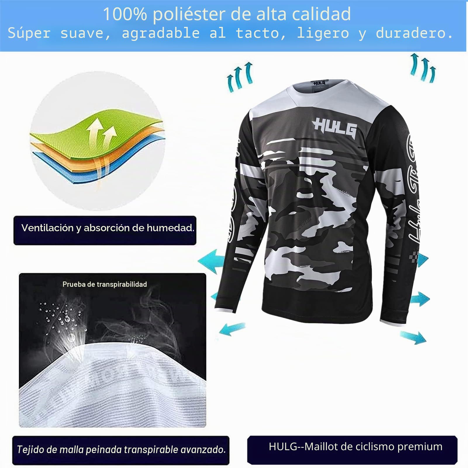 Maillot De Ciclismo para Hombre/Camisetas De Motocross De Manga Larga, Bicicleta De Montaña MX MTB, Material Ligero, Material Transpirable, Ajuste Holgado Cómodo