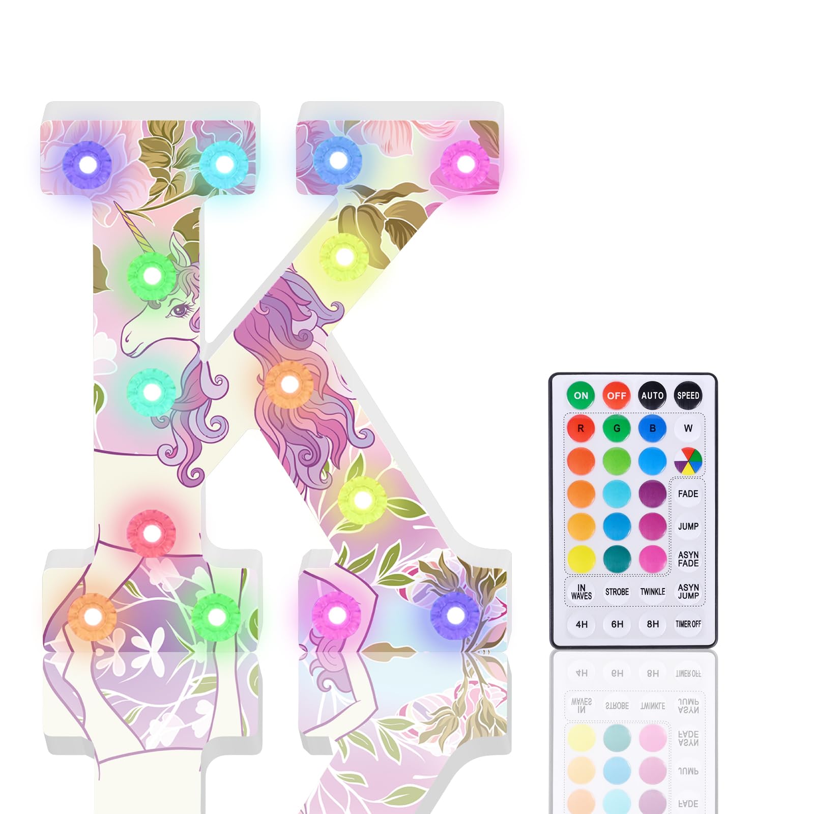 Light Up Letters, Glitter LED Letter Lights 18 Color Changing Diamond Alphabet Sign Night Light with Remote Control for Girls Gifts Birthday Bar Wedding Party Christmas Valentine Wall Table Decor - K