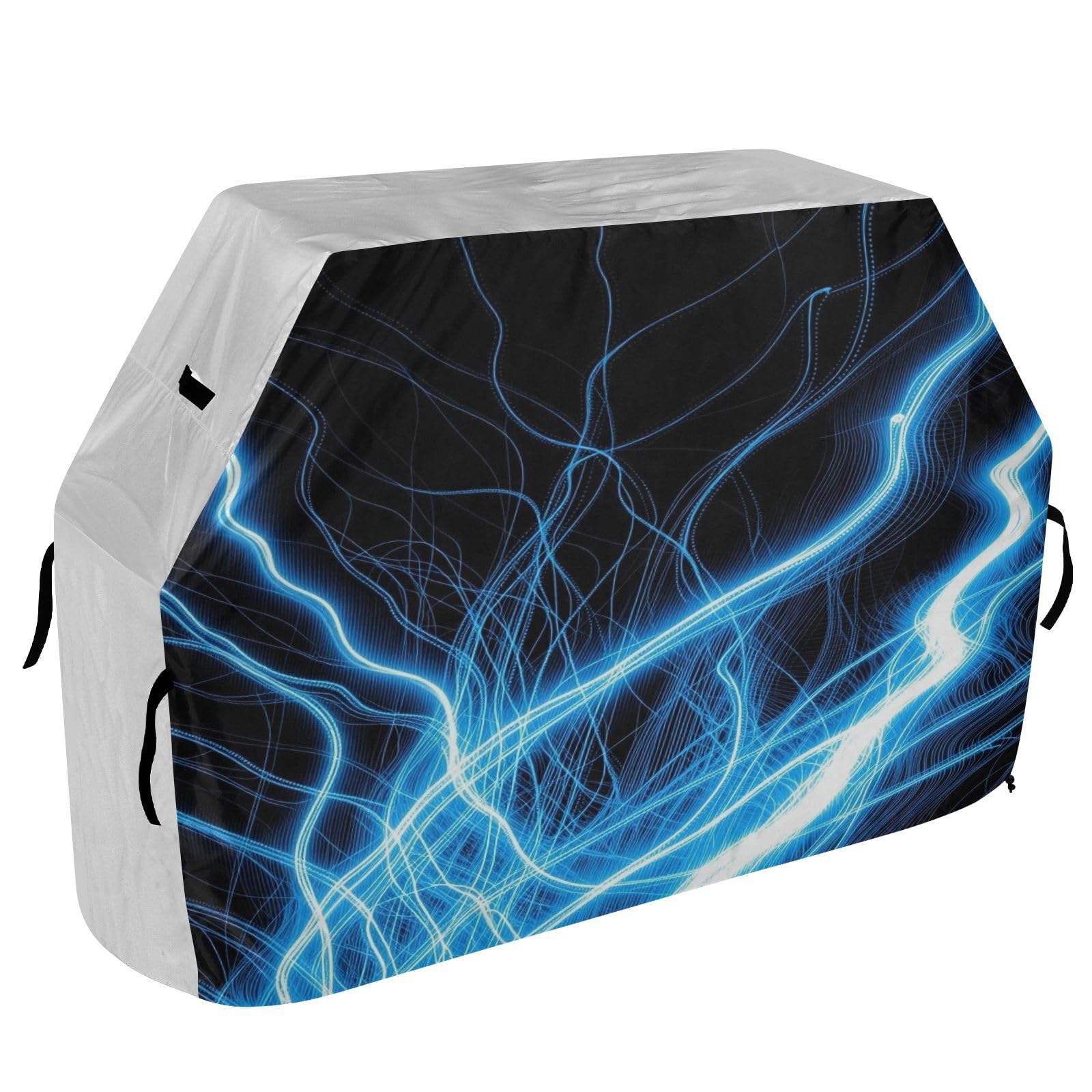 Funda para parrilla de barbacoa de 65 pulgadas, resistente con cordón ajustable para parrilla de barbacoa al aire libre, color azul eléctrico, diseño de rayo