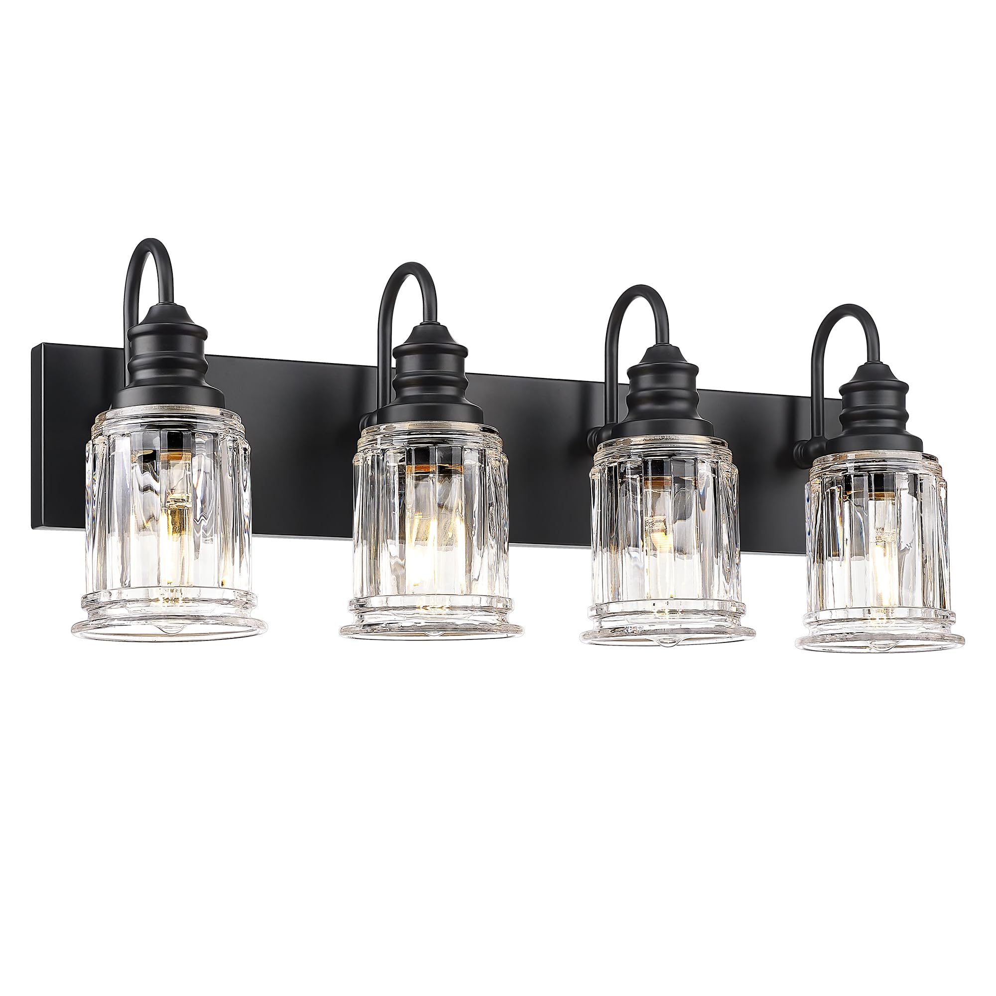 HWH 4-Light Bathroom Vanity Light, Wall Light Sconces for Bathroom, Dressing Table, Black Bathroom Mirror Wall Light with Bell-Shaped Clear Glass, Matte Black Finish, 5HZG106B-4W BK