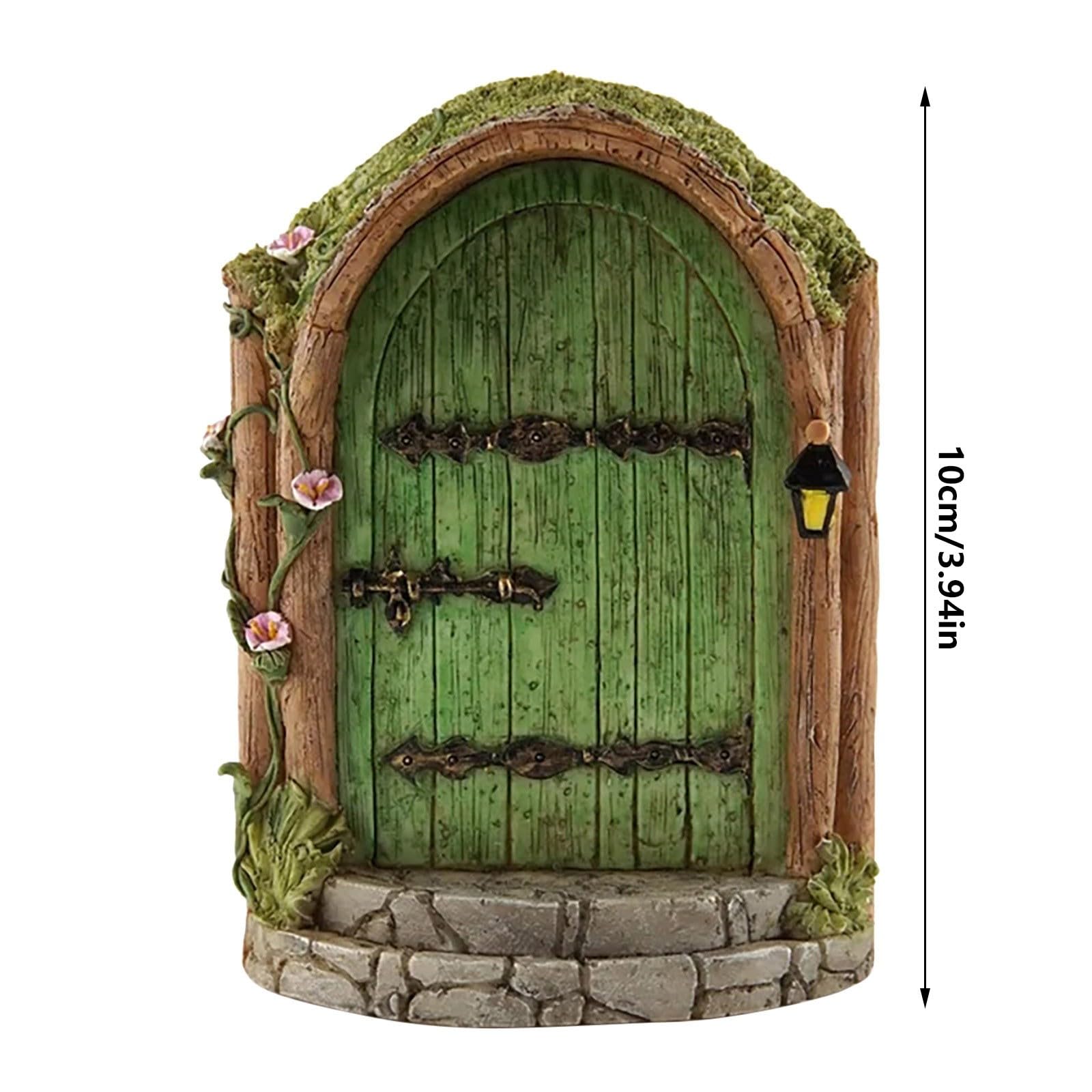 Green Fairy Door Wooden Miniature Fairy Garden Doors Outdoor Mini Fairy Gnome House Accessories for Tree Trunk Ornaments Garden Miniatures,Garden Sculptures and Statues Garden Sculptures and Statues - Image 4