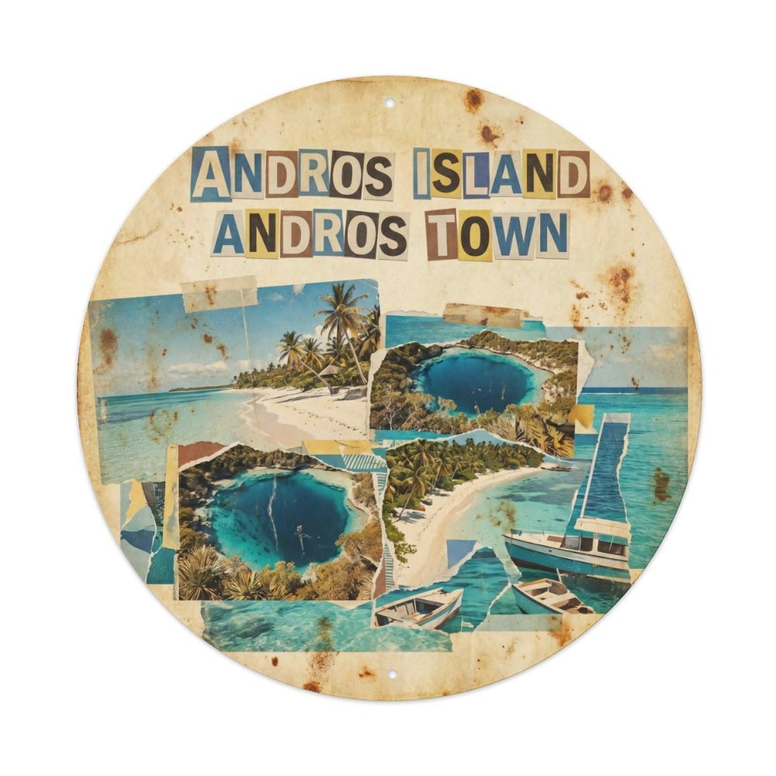Olhnbad 08X08inch Style Andros Island Town Seaside Scenery Mixed Media Metal Tin Sign