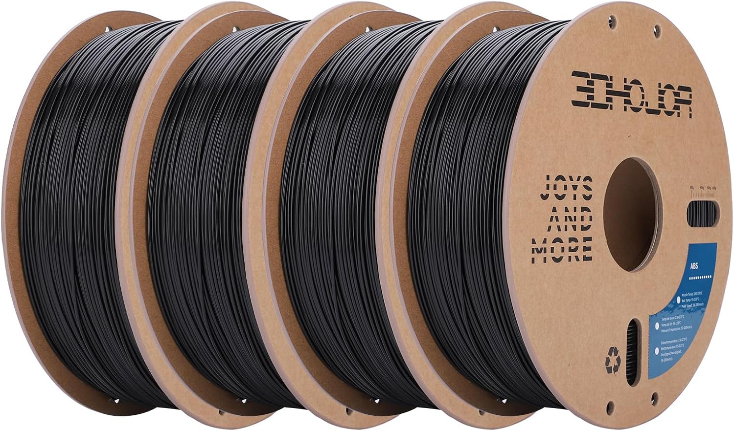 3DHoJor ABS Filament 1.75mm, ABS Black 1KG*4 Bundle Spool,3D Printer Filament, Dimensional Accuracy +/- 0.03 mm, Fit Most FDM Printer-Black