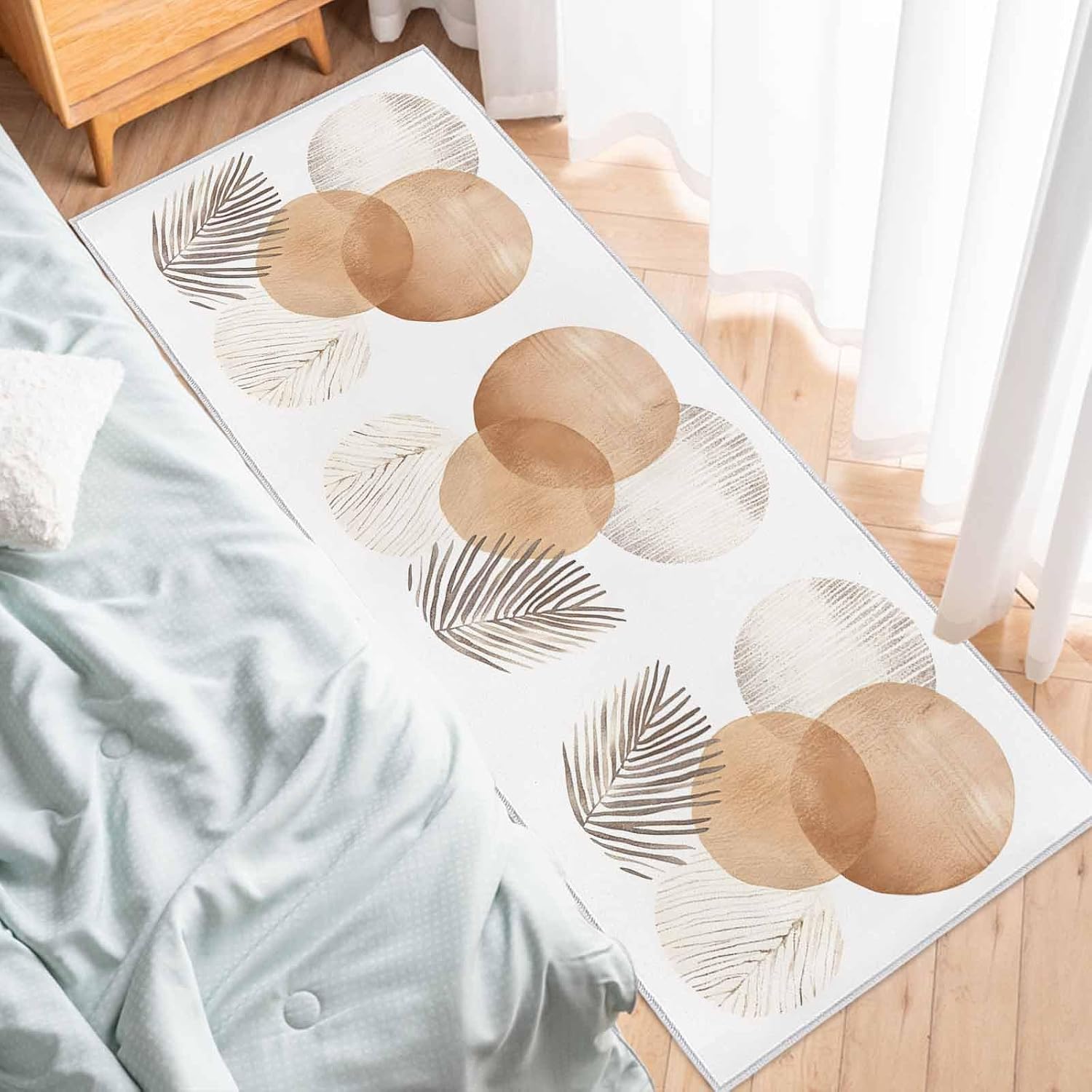 Kitchen Mats for Floor Bohemian Color Block Abstract Leaves Washable Non Slip Kitchen Rugs 1PCS, Nordic Minimalist Style Absorbent Standing Mats for Sink Bathroom Office Living Room 23.6x70.9in