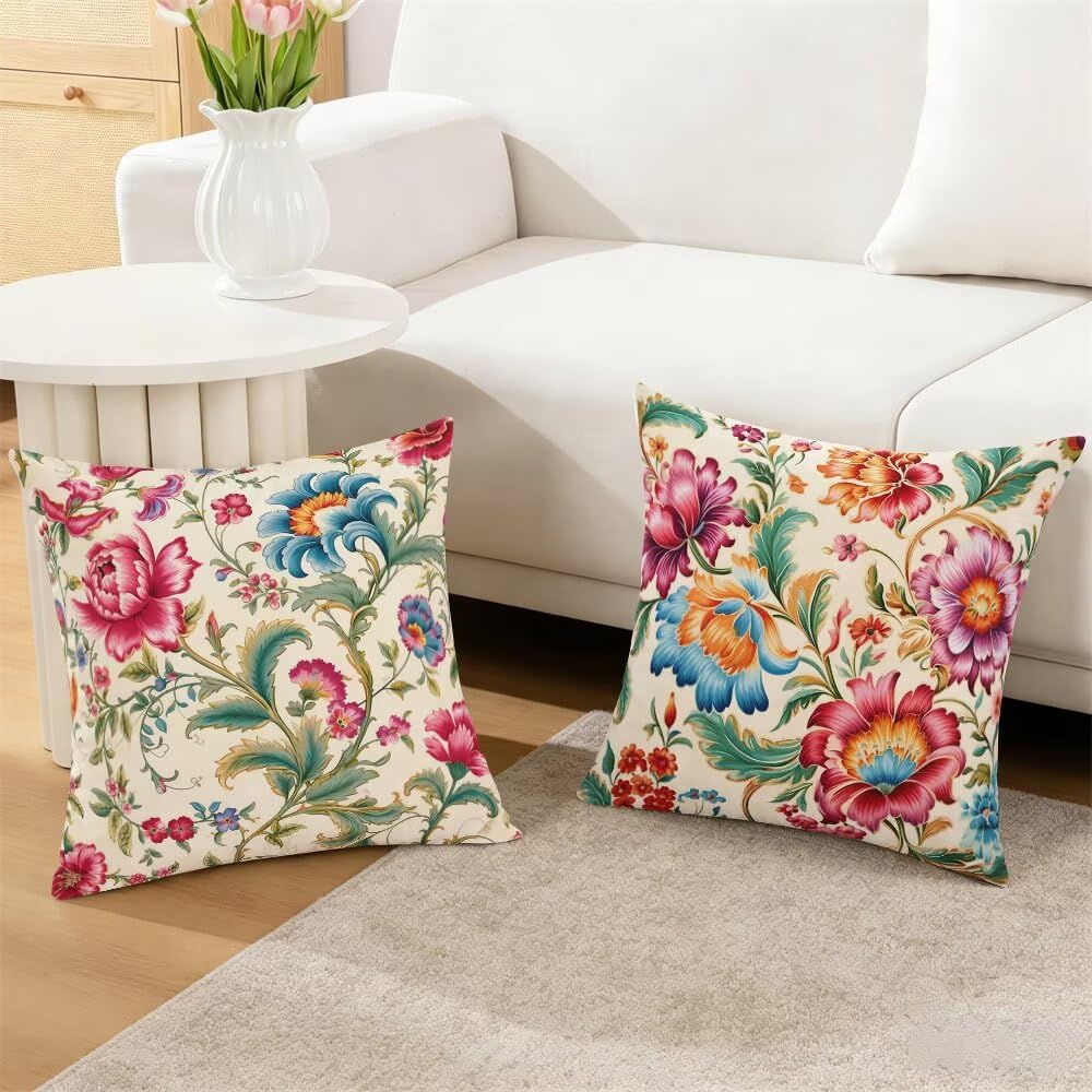 Federe Cuscini Divano 60x60 cm Federe Morbido Copricuscini Fiori in Velluto, 2 Pezzi Copri Cuscini per Divano Piante Quadrati Decorativi Federa Cuscino Boho per Camera da Letto Soggiorno (IU21)