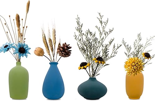 Malltohome Jarrón decorativo pequeño de cerámica, juego de 4 jarrones de flores
