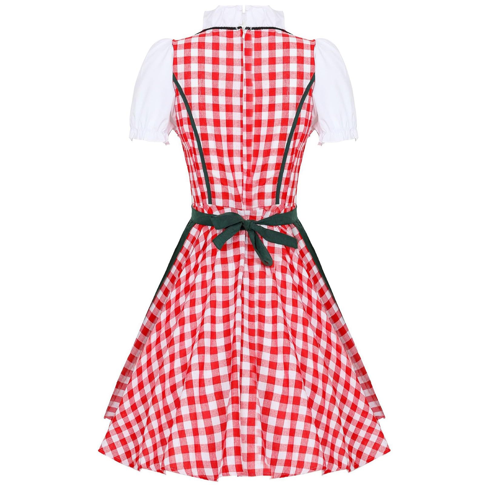 SKFLABOOF Dirndl Damen Midi Trachtenkleid mit Schürze Lang Trachtenmode für Oktoberfest Outfit Knielang Dirndlkleid