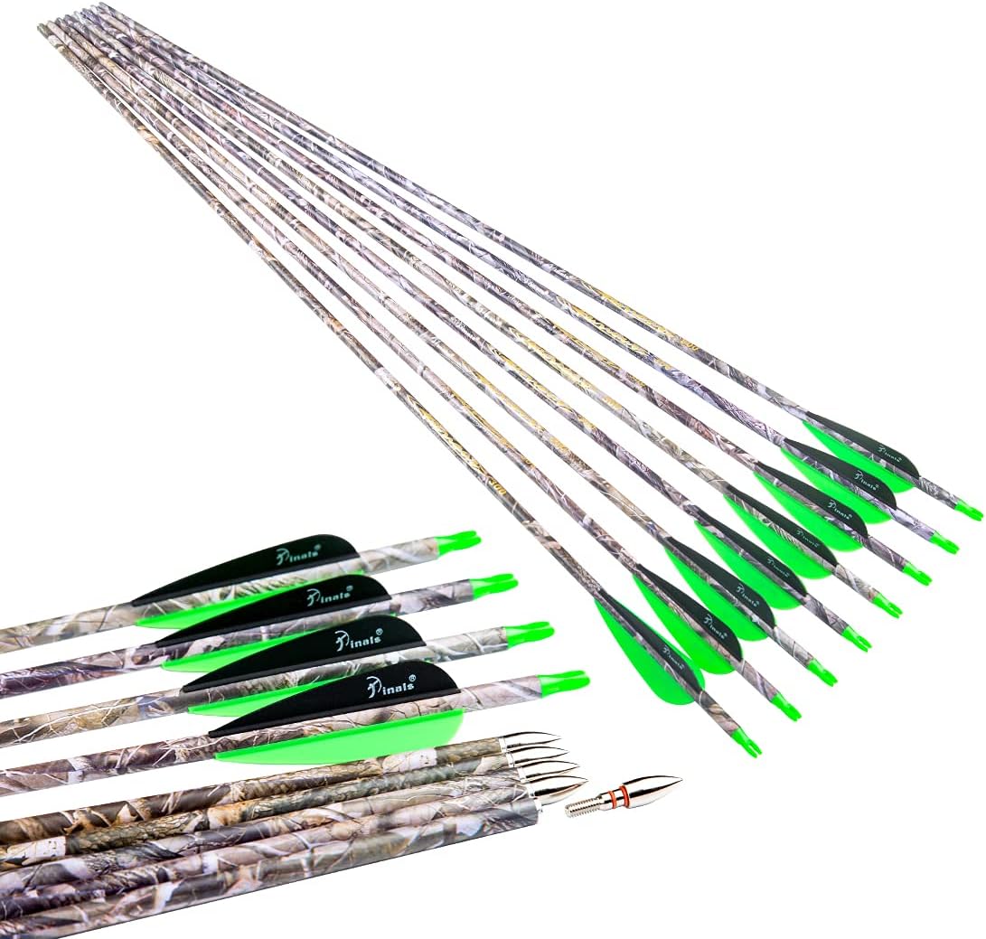 Pinals Archery 300 340 400 Spine Carbon Hunting Arrows for Compound Bows Recurve Bow Practice Target 30 32 Inch Arrow Shaft Pack of 12PCS : Sports & Outdoors