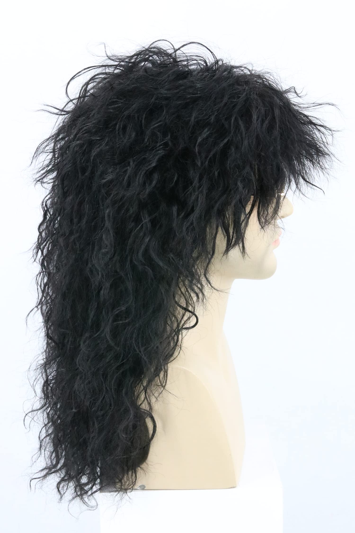 LeMarnia Mens Wigs 80s Mullet Wig Black Curly Long Fashion Wig Rocker Punk Funny Party Halloween Costume Wig - Image 3