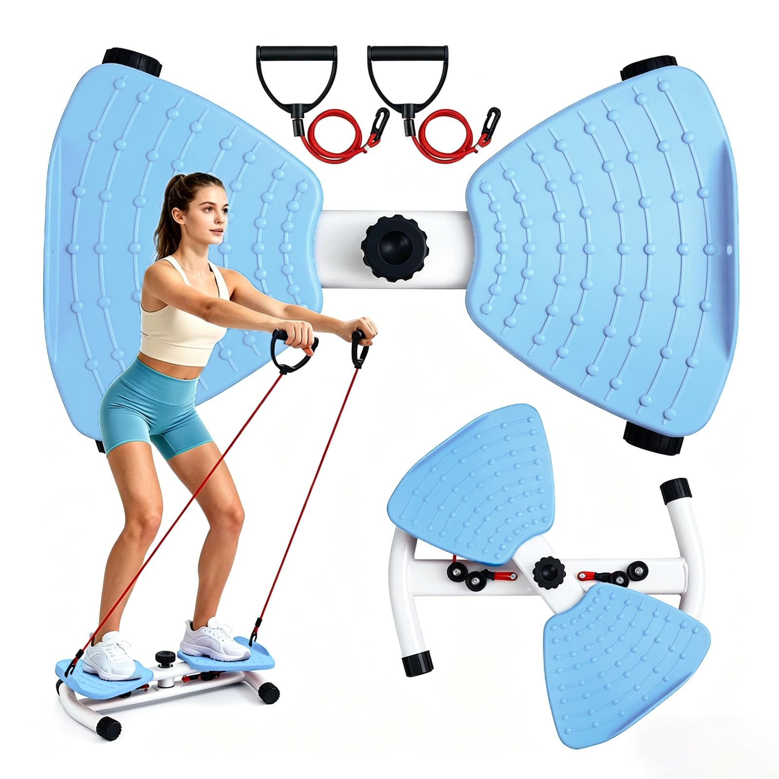Pilates Board, Hüfttwister Bauchmuskeltrainer, Twist Waist Disc Borad mit 2 Widerstandsbändern für Core-Training, Schlanke Taille (Blau)