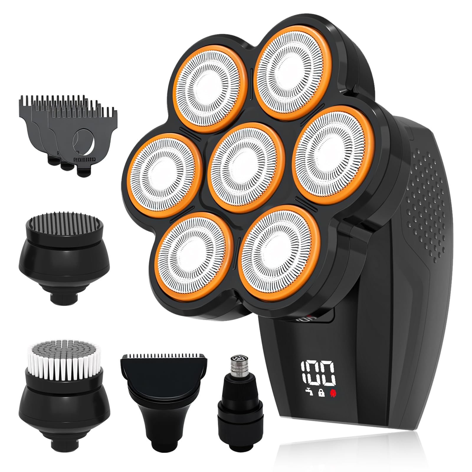Rasoio elettrico rotativo 7D per uomo, IPX7 impermeabile bagnato asciutto