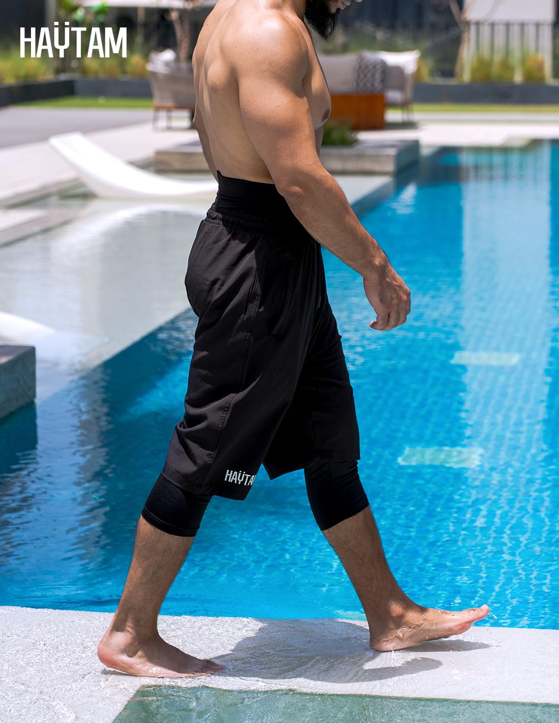 HAYTAM Maillot de Bain pour Les Musulman Sarouel de Bain Short Homme Long Awrah Short de Bain awra Homme Séchage Rapide Idéal Natation