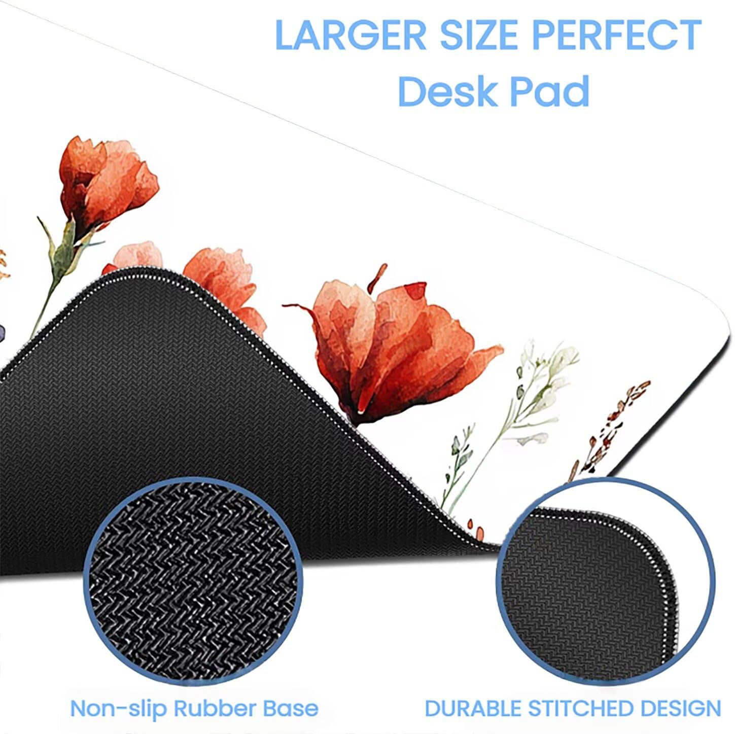 Lpfieonn Blume Großes Schreibtischunterlage, XXL Schreibtischunterlagen, Anlage XXL Wasserdicht Gaming Mousepad mit Vernähter Rand und Rutschfeste Gummibasis, für Laptop/Hause/Büro 120x60cm PF-2287