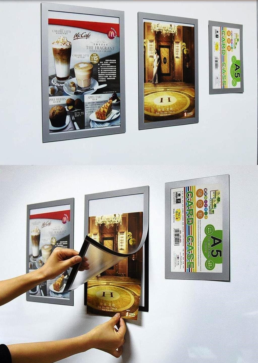 Pack of 2 A4 (8.3"X11.7") Self-adhesive Magnetic Frame or Sign/Visual Aid/Poster/Display Holder, Double Magnetic Sheet, Double faced window poster frame, PVC Reference Photo Frame (Silver)