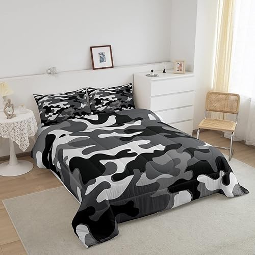 Miniatura 2 de Juego de edredón de camuflaje militar para niños y adolescentes, juego de ropa de cama de camuflaje para niñas y hombres, juego de edredón militar,