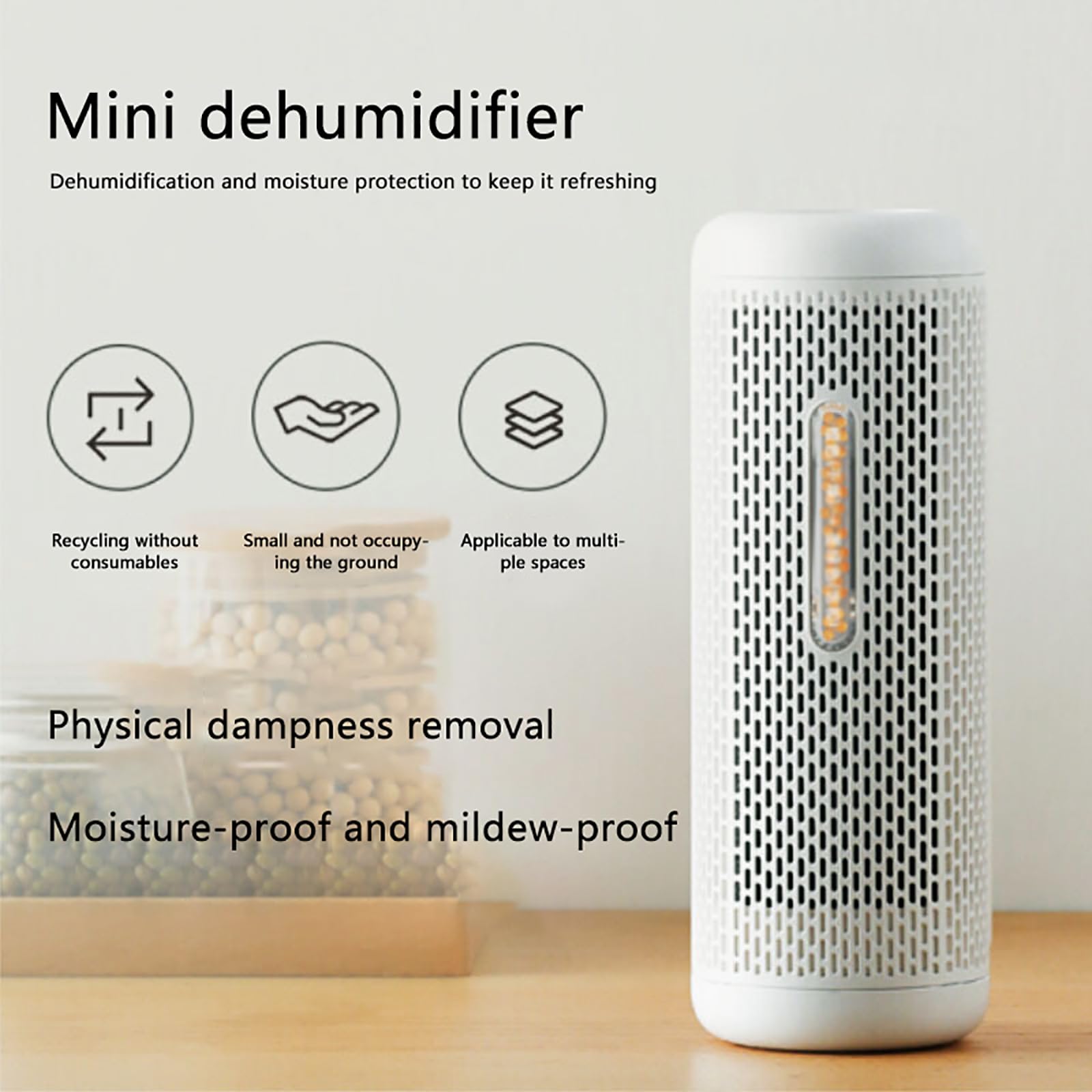 Petit déshumidificateur, portable et ultra silencieux, fenêtre de visualisation sèche et humide, pour salle de bain, placard, camping-car, chambre à coucher, armoire