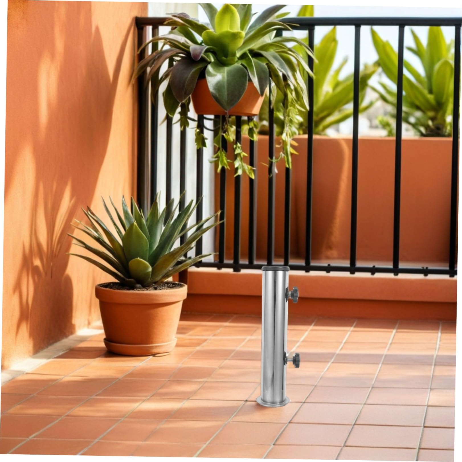 Luxshiny Portaombrellone da Esterno Fisso in Acciaio Inox Argento | Supporto Regolabile Tubo Metallico, Abs, Struttura Stabile per Tavoli e Aree All’aperto