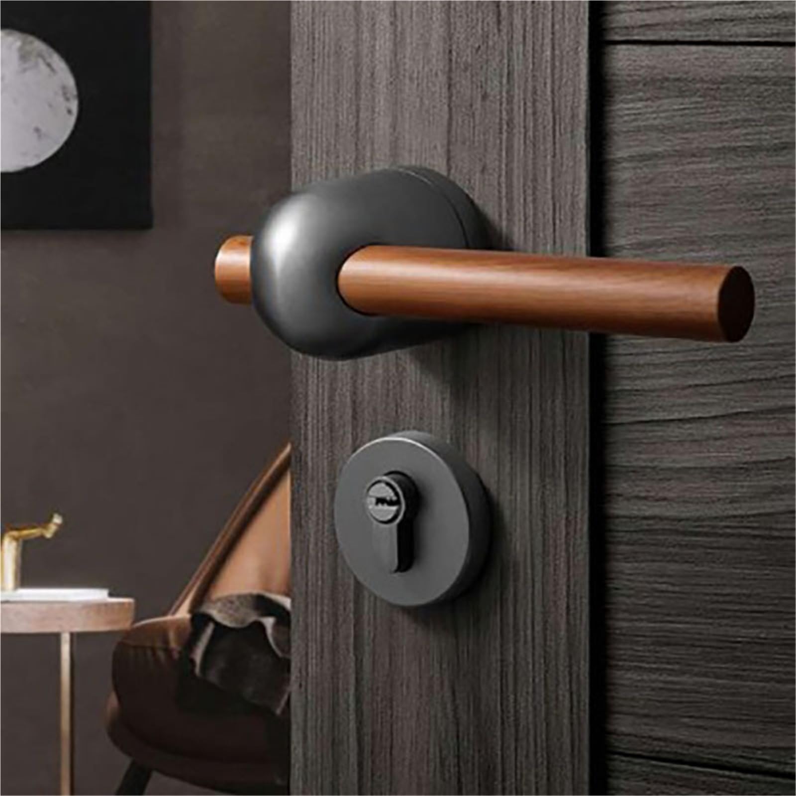 Poignée de porte intérieure moderne grise avec serrure intégrée