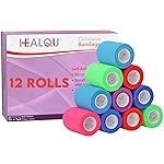 HEALQU Self Adhesive Bandage Wrap - Cohesive Tape for Athletic and Sports 3x5yd, 12 Rolls - Self Adherent Medical Tape, Flexible, Elastic Bandages Multicolor for Wrist & Ankle Vet Wrap for Dogs