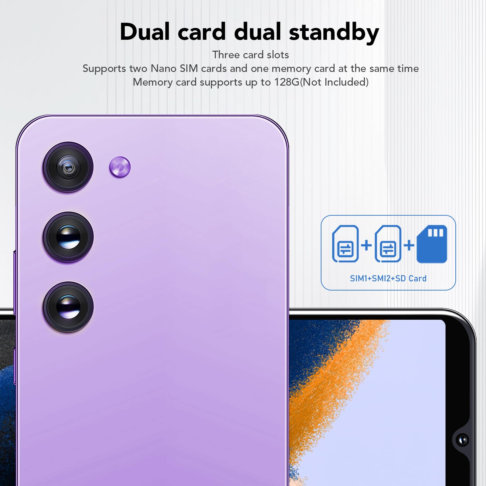 Odblokuj Smartfon, 2 GB RAM 16 GB ROM, 5,0-calowy Ekran HD, Rozpoznawanie Twarzy,6, Dual SIM Dual Standby, Aparat 2 MP + 5 MP, WIFI, BT 5.0, Telefon Komórkowy 3G (Fioletowy)