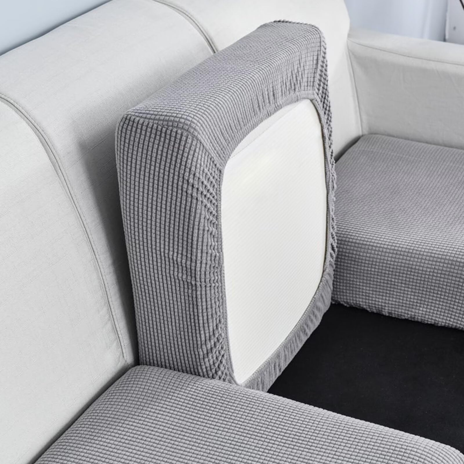 Sofa Seat Cushion Covers - Universal Stretch Sofa Cover, L Shape Couch Cushion Covers, Couch Chaise Covers, Sofa Slipcovers Protector for Living Room,Light Grey,Plus Size 2 Seater for Length 95-135CM