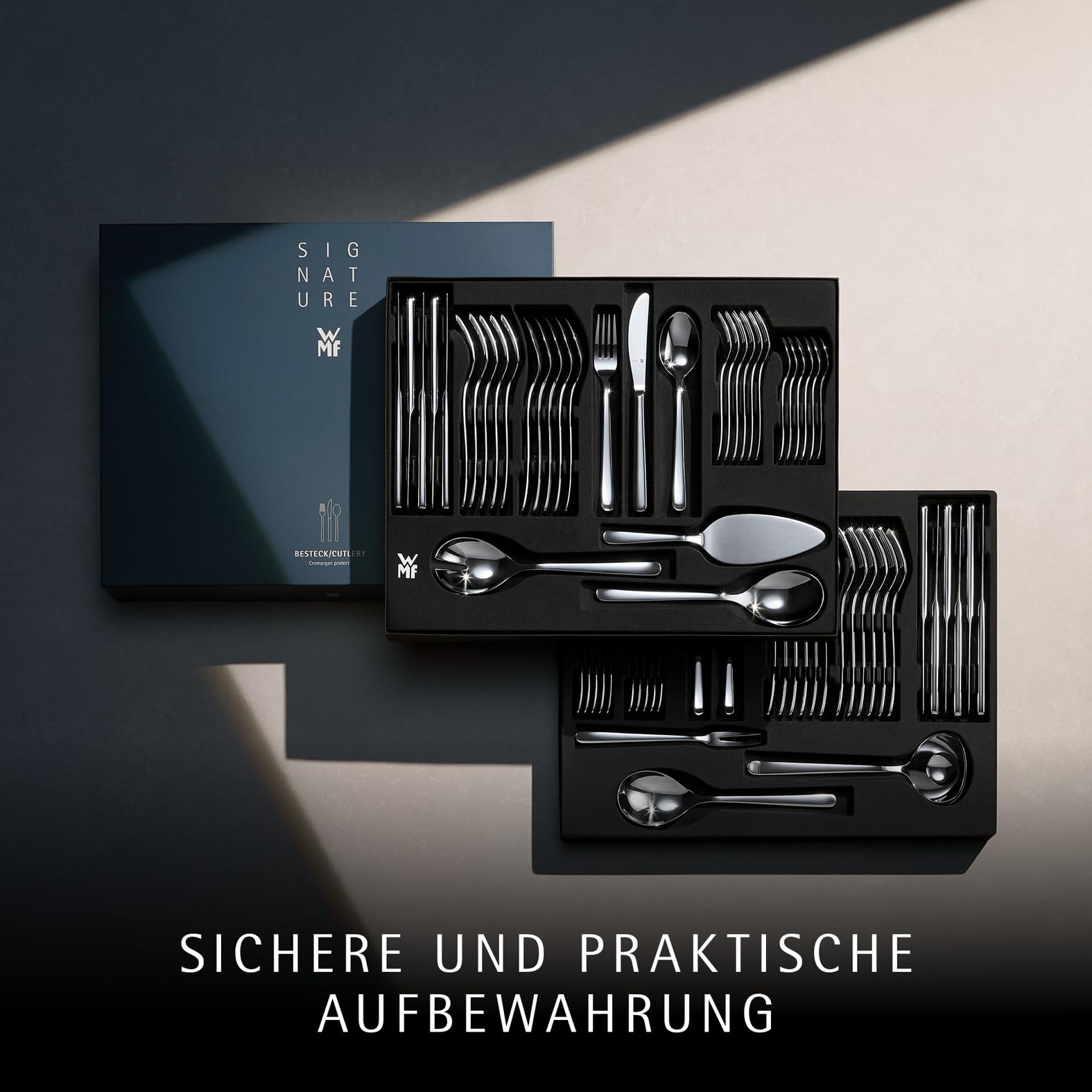 WMF Kult Plus Besteck Set 12 Personen, 66 teilig, 60 Teile mit Servierbesteck, Hohlheftmesser, Cromargan protect poliert, kratzbeständig, spülmaschinenfest