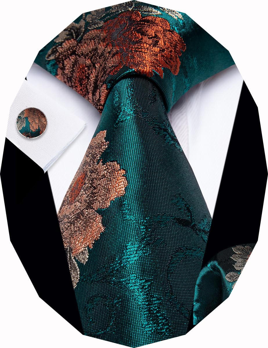 Paisley Tie Sets Floral Necktie Handkerchief Cufflinks Set Silk Woven Ties Business Wedding Party - Image 9