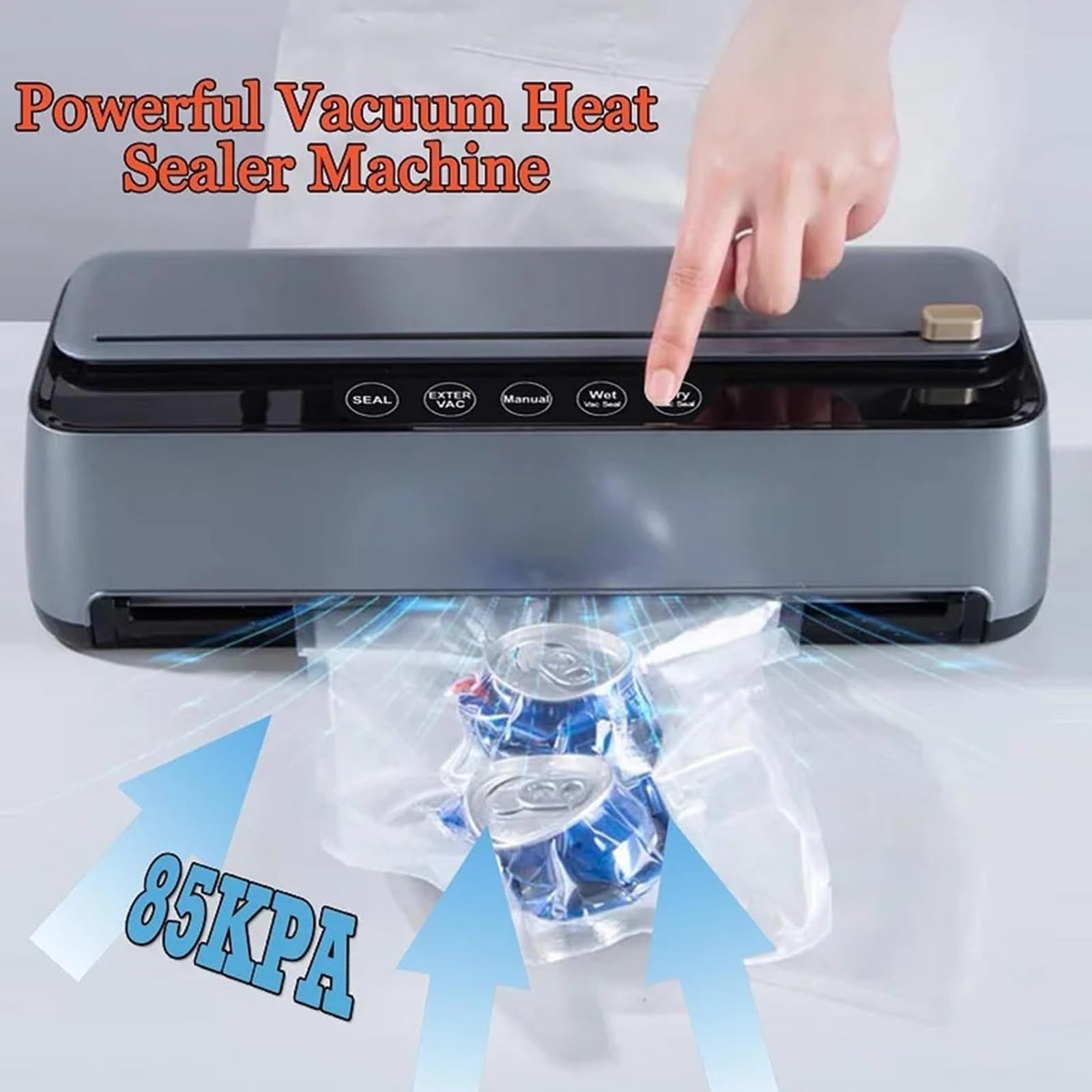 Máquina selladora al vacío, ahorradora de alimentos con succión de 85 Kpa, detección automática de alimentos secos y húmedos, incluye rollos, bolsas y cortador para almacenamiento de cocina