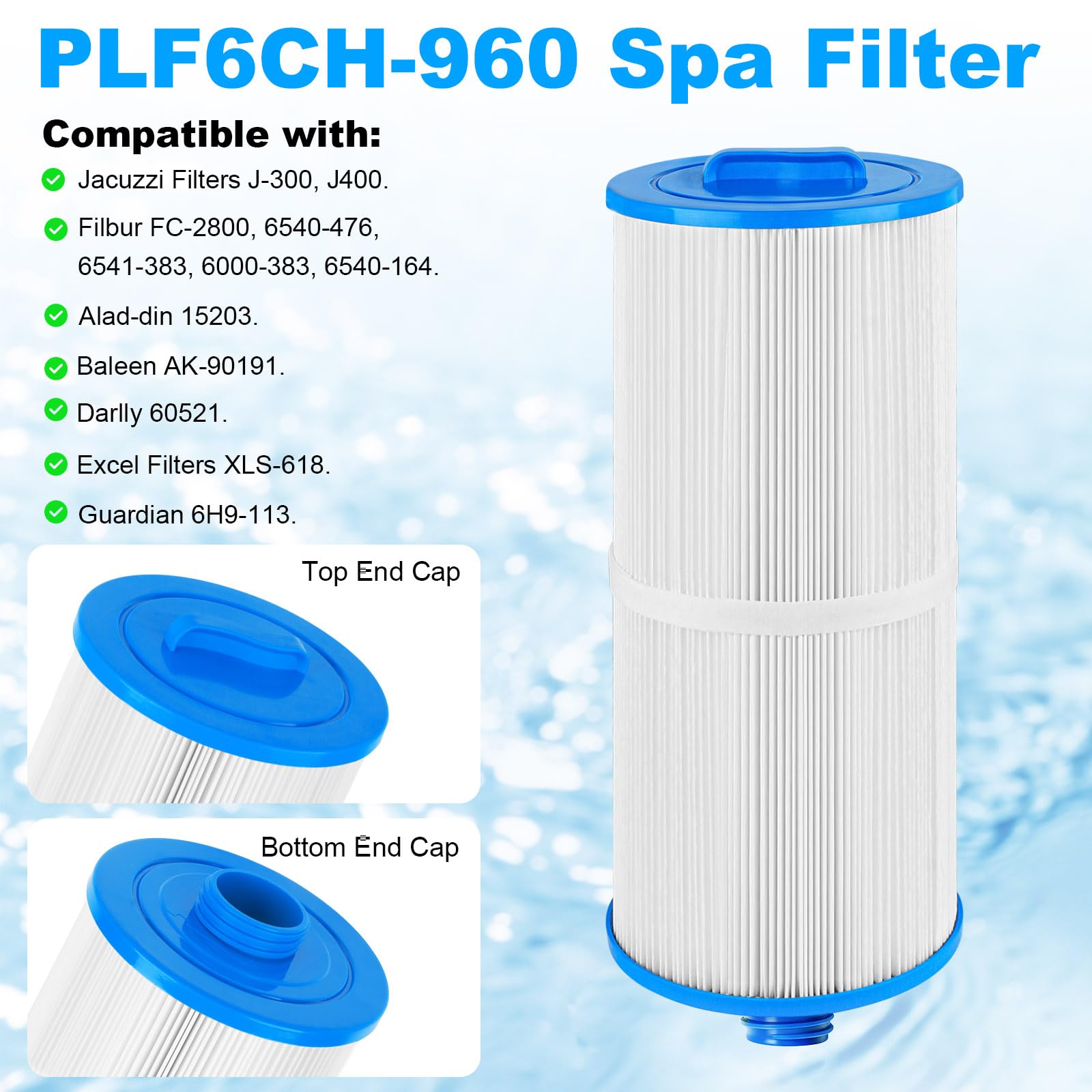 PLF6CH-960 - Filtro de Repuesto para Jacuzzi J-300, J400, PJW60TL-F2S, Filbur FC-2800, 6540-476, Filtro de SPA con Mango Cerrado (no se Puede Quitar) - 2 Unidades